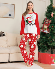 Santa Claus Print Round Neck Raglan Sleeve Color Block Parent-Child Lounge Pajama Set