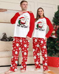Santa Claus Print Round Neck Raglan Sleeve Color Block Parent-Child Lounge Pajama Set