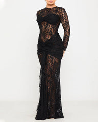 Sexy Form-fitting Lace Bodycon Long-sleeved Round Neck Dress