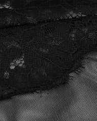 Black Floral Lace Mesh See-through Deep V Sexy Bodysuit