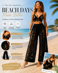 Deep V Neck Cutout Bikini Swimsuit and Wide-leg Pants