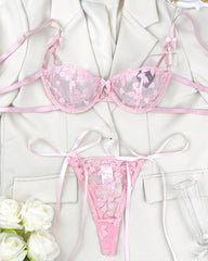 Sexy Sheer Mesh Heart-shaped Embroidery Underwire Lingerie Set