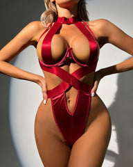 Halter-neck Strappy Open Back Sexy Push-up Bodysuit Lingerie