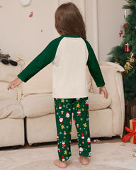 Green Santa Claus Print Crew Neck Home Wear Pajamas Family Set