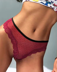 Sexy Polka Dot Lace Cutout See-through Thong