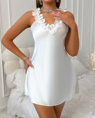 V-neck Ice Silk Solid Color Comfortable Home Nightgown