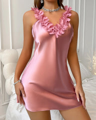 V-neck Ice Silk Solid Color Comfortable Home Nightgown