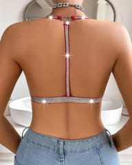 Sexy Deep V-neck Front-closure Lace Silver Ribbon No Underwire Bra