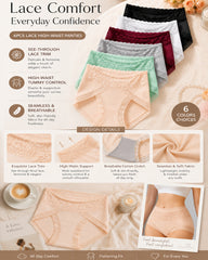 High Waisted Sheer Lace-trim Seamless Breathable Briefs