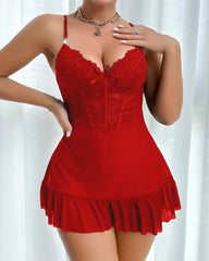 Sexy Lace See-through Mesh Camisole Nightgown and Robe Set