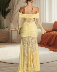Sexy Lace Off-shoulder Fitted Long-sleeved Fishtail Maxi Dress