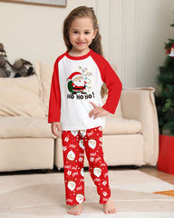 Santa Claus Print Round Neck Raglan Sleeve Color Block Parent-Child Lounge Pajama Set
