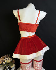 Sexy Christmas Bow-Tie Velvet Uniform With Fishnet Stockings Set