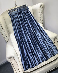 Casual Velvet Pearly Sheen High-waist A-line Pleated Skirt