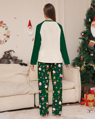 Green Santa Claus Print Crew Neck Home Wear Pajamas Family Set