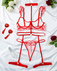 Valentine's Day Sexy Cutout Lingerie Set with Heart-Shaped Nipple Covers