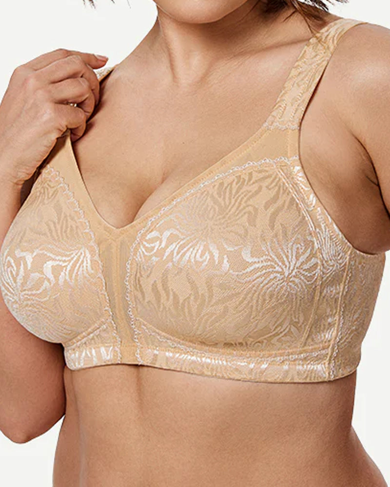 Deep V Floral Mesh Panel Full Coverage Wireless Shaping Bra