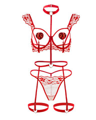Valentine's Day Sexy Cutout Lingerie Set with Heart-Shaped Nipple Covers