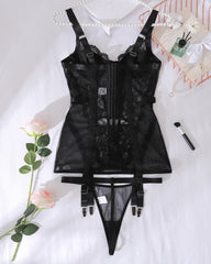 See-Through Lace Body-Shaping Gathered Fishbone Sexy Set