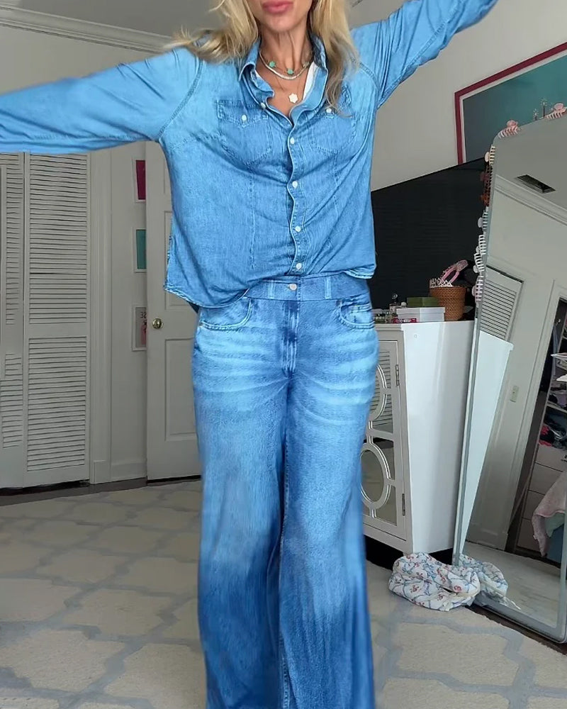 Casual Comfortable Stretch Denim Dream Pajama Set