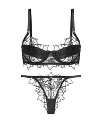 Sexy Floral Embroidered Lace See-through Mesh Bra and Briefs Set