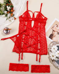 Sexy Openwork Lace Mesh See-through Lingerie Nightgown Set