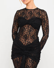 Sexy Form-fitting Lace Bodycon Long-sleeved Round Neck Dress