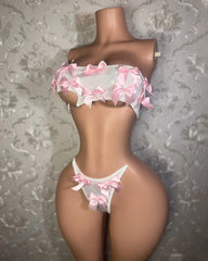 3D Bow-decorated Sexy Strapless Bra and Thong Lingerie Set