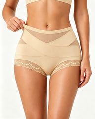 Women's High-waisted Crossover Lace Mesh Breathable Panties
