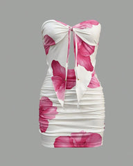 Beach Vacation Floral Print Strapless Top and Tight Skirt Set