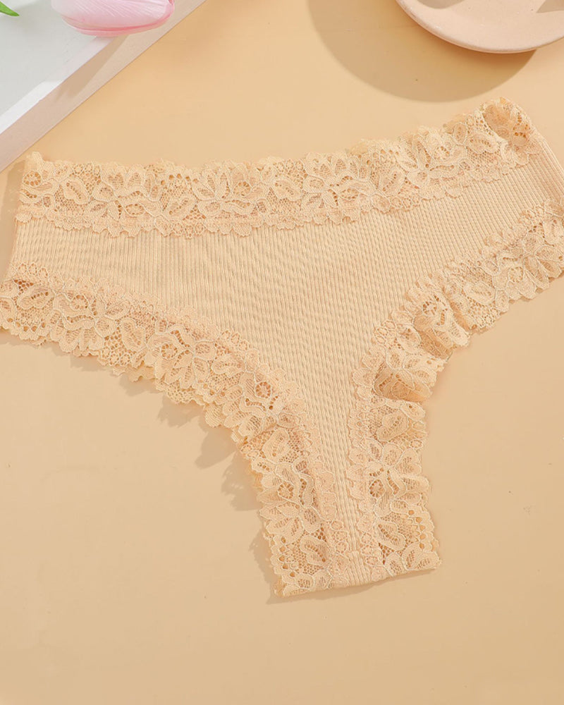 Comfortable Sexy Mid-Rise Lace-Trimmed Cotton Crotch Briefs