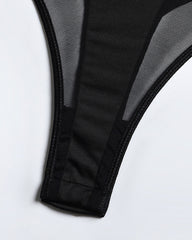 Mesh Splicing Open Back Sexy Lace-Up Suspender Bodysuit