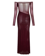Christmas Sexy Sparkly Off-shoulder Fitted Sheer Mesh Long Dress
