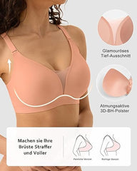 V-neck Comfortable Breathable Seamless Wire-free Push-up Mesh Bra