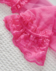 Sexy Colorblock Floral Lace See-through Bodysuit with Stockings Set