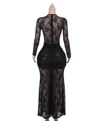 Sexy Form-fitting Lace Bodycon Long-sleeved Round Neck Dress