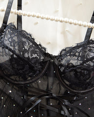 Sexy French-style Lace Mesh Sequined Lingerie Set