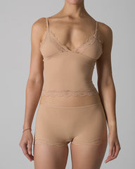 Sexy Skin-friendly Lace Trim V-neck Camisole and Boyshorts Underwear Set