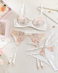 Sexy Floral Embroidered Sheer Mesh Lingerie Set