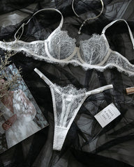 Sexy Lace Sheer Bra and Thong Lingerie Set