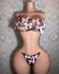 3D Bow-decorated Sexy Strapless Bra and Thong Lingerie Set