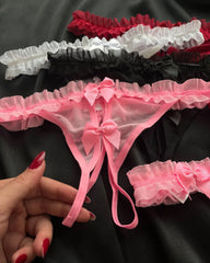 Four-Pack Sexy Mesh See-Through Bow Thong
