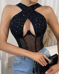 Sexy Cross-strap Mesh Bodysuit