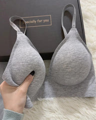Deep V Seamless Letter Thin Straps Wire-Free Comfort Bra