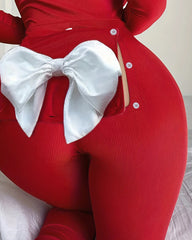 Christmas Deep V-neck Long-sleeved Back Button Closure Jumpsuit PJajama