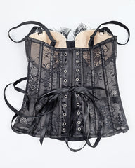 Sexy Strapless Lace Mesh See-through Underwire Bra Back Tie Fishbone Top