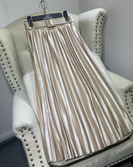 Casual Velvet Pearly Sheen High-waist A-line Pleated Skirt