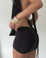 Sexy Halter Neck Backless Strappy Top and Shorts Two-piece Set
