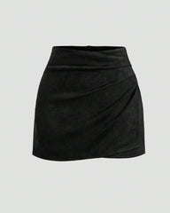 Retro Pleated Faux Suede Slim-fit Mid-waist Skirt