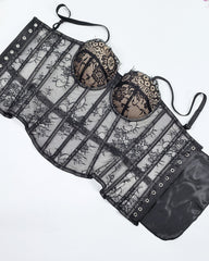 Sexy Strapless Lace Mesh See-through Underwire Bra Back Tie Fishbone Top